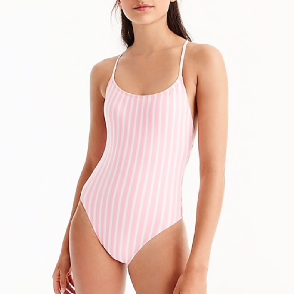 J.Crew | Lace Up Back One Piece Swimsuit in Stripe